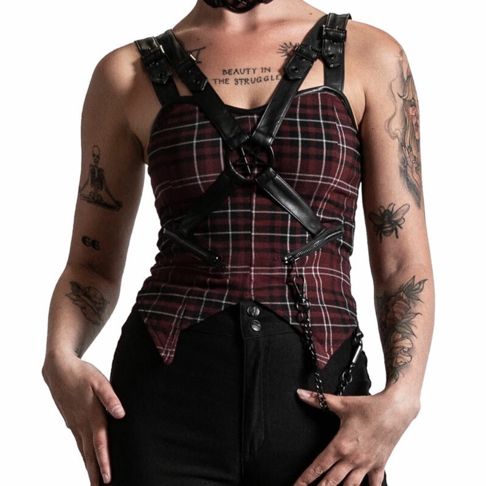 Jaded Blood Tartan Strap Top
